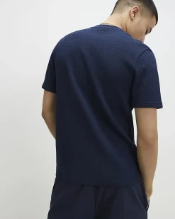 Navy Slim Fit Textured Cotton T-Shirt