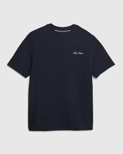 Navy Slim Fit Textured Crew Neck T-Shirt