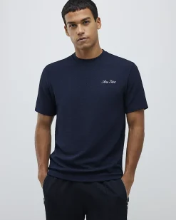 Navy Slim Fit Textured Crew Neck T-Shirt