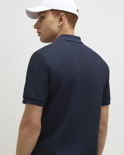 Navy Slim Fit Textured Lightweight Polo Shirt