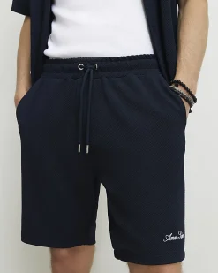 Navy Slim Fit Textured Shorts