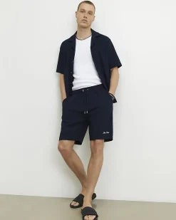 Navy Slim Fit Textured Shorts