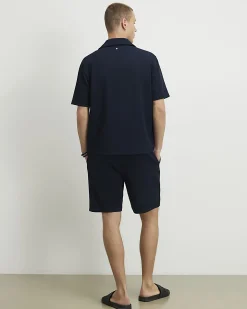 Navy Slim Fit Textured Shorts