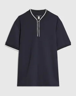 Navy Slim Fit Textured Tipped Baseball Top
