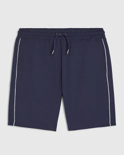 Navy Slim Fit Textured Tipped Shorts