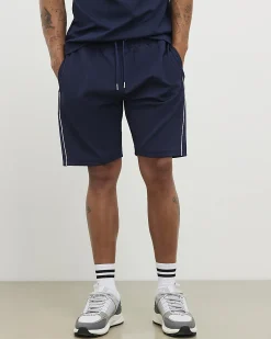 Navy Slim Fit Textured Tipped Shorts