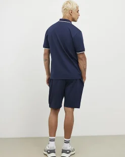 Navy Slim Fit Textured Tipped Shorts