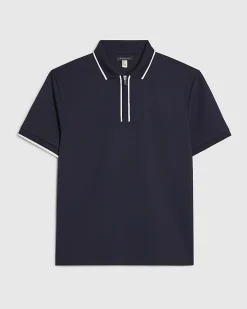 Navy Slim Fit Textured Zip Tipped Polo Shirt