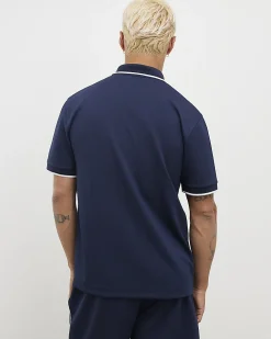 Navy Slim Fit Textured Zip Tipped Polo Shirt