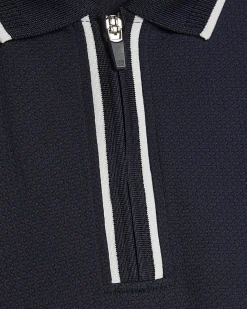 Navy Slim Fit Textured Zip Tipped Polo Shirt