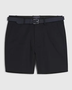Navy Slim Stretch Chino Short with Belt