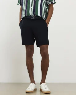 Navy Slim Stretch Chino Short with Belt