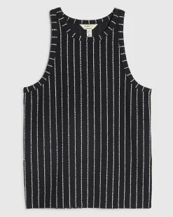 Navy Stretch Jersey Sleeveless Stripe Vest
