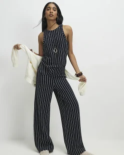 Navy Stretch Jersey Sleeveless Stripe Vest