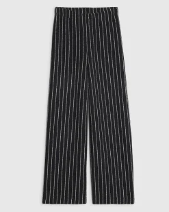 Navy Stretch Jersey Stripe Wide Leg Trousers