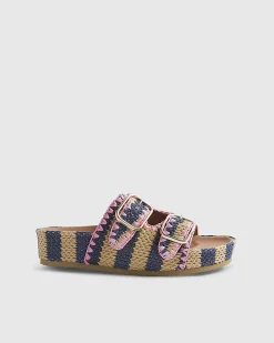Navy Stripe Raffia Footbed Sandals