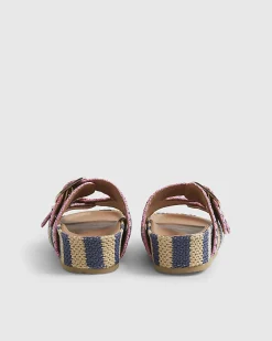 Navy Stripe Raffia Footbed Sandals