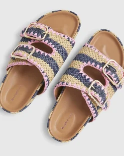 Navy Stripe Raffia Footbed Sandals
