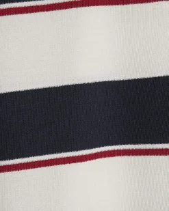 Navy Striped Textured V Neck T-shirt