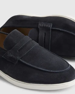 Navy Suede Loafers