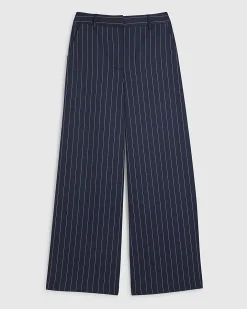 Navy Tailored Pinstripe Wide Leg Trousers