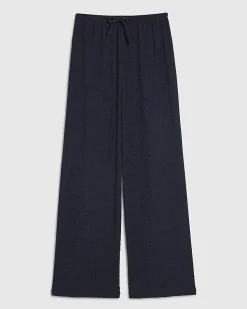 Navy Textured Drawstring Wide Leg Trousers