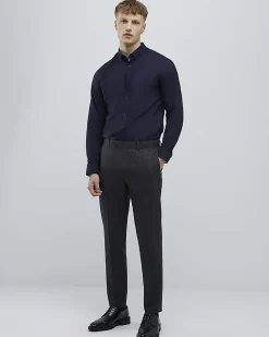 Navy Textured Muscle Fit Long Sleeve Shirt