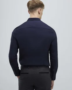 Navy Textured Muscle Fit Long Sleeve Shirt