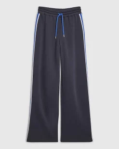 Navy Wide Leg Side Stripe Drawstring Joggers