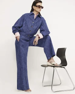 Navy Wide Leg Trousers