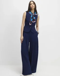 Navy Wide Leg Trousers