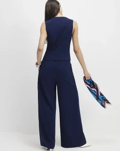 Navy Wide Leg Trousers