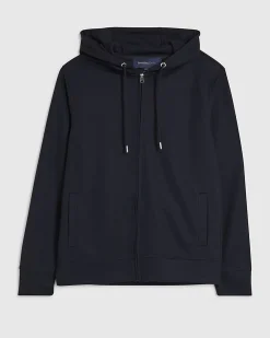 Navy Zip Through Pique Hoodie