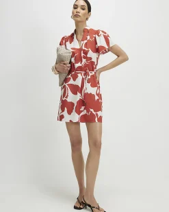 Orange Abstract Print Mini Shift Dress