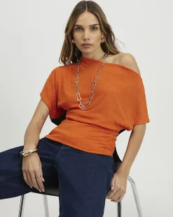 Orange Banded Hem Drape Top