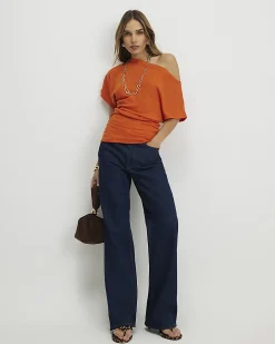 Orange Banded Hem Drape Top