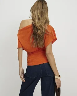 Orange Banded Hem Drape Top