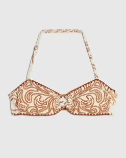 Orange Cornelli Print Bandeau Bikini Top