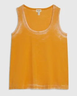 Orange Cotton Blend Burnout Tank Top