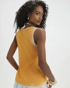 Orange Cotton Blend Burnout Tank Top