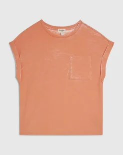 Orange Cotton Blend Burnout Effect T-Shirt