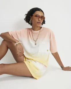 Orange Cotton Blend Ombre Towelling T-shirt