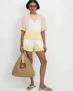 Orange Cotton Blend Ombre Towelling T-shirt