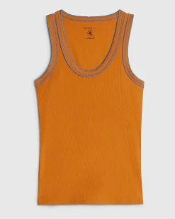 Orange Cotton Blend Whipstitch Tank Top