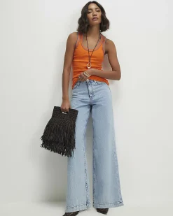 Orange Cotton Blend Whipstitch Tank Top