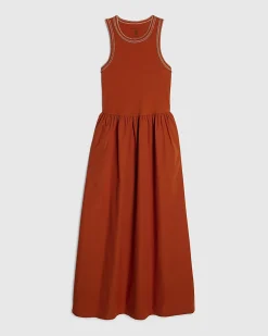 Orange Cotton Blend Whipstitch Maxi Dress