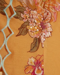 Orange Cotton Floral Print Peplum Maxi Dress