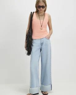 Orange Cotton Ribbed Scoop Neck Vest Top