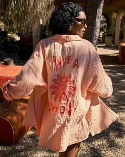 Orange Cotton Textured Beach Shirt