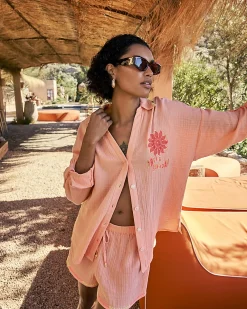 Orange Cotton Textured Beach Shirt